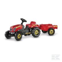 RollyKid piros fellépős traktor utánfutóval