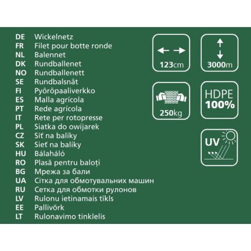 Bálaháló Farma 123x3000  100% PE-ből készült, UV-stabilizált, kiváló minőségű!!!